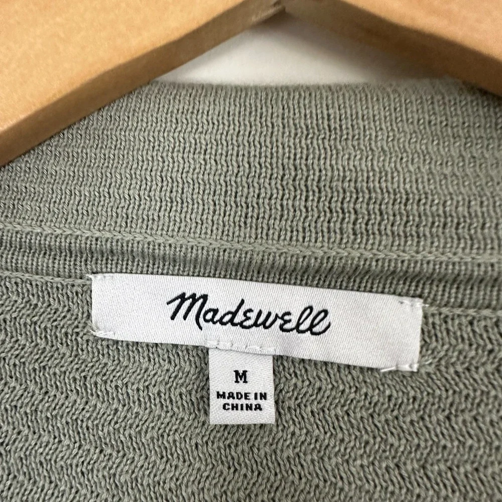 Madewell Sweater Polo Cardigan Sage Green Striped Long Sleeve Button Up Men M